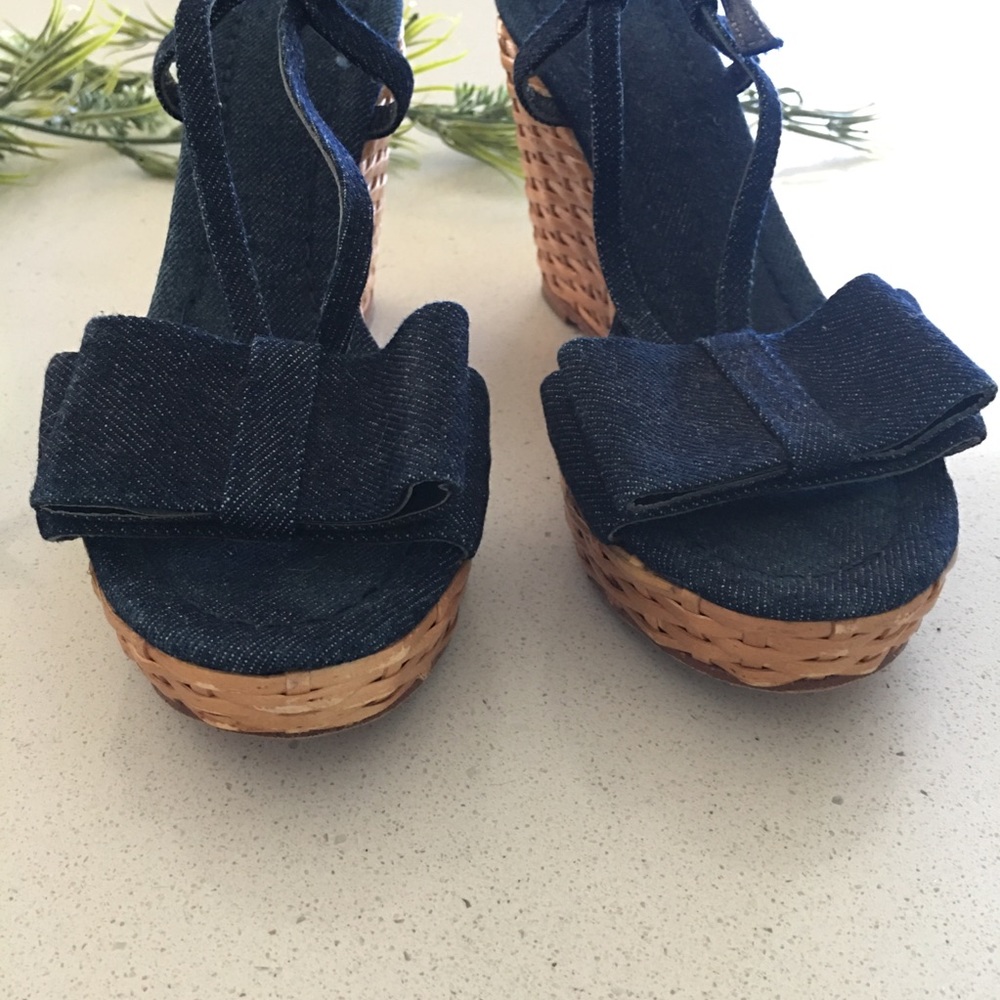 Kate spade wicker straw denim wedges 6.5 - Picture 4 of 6